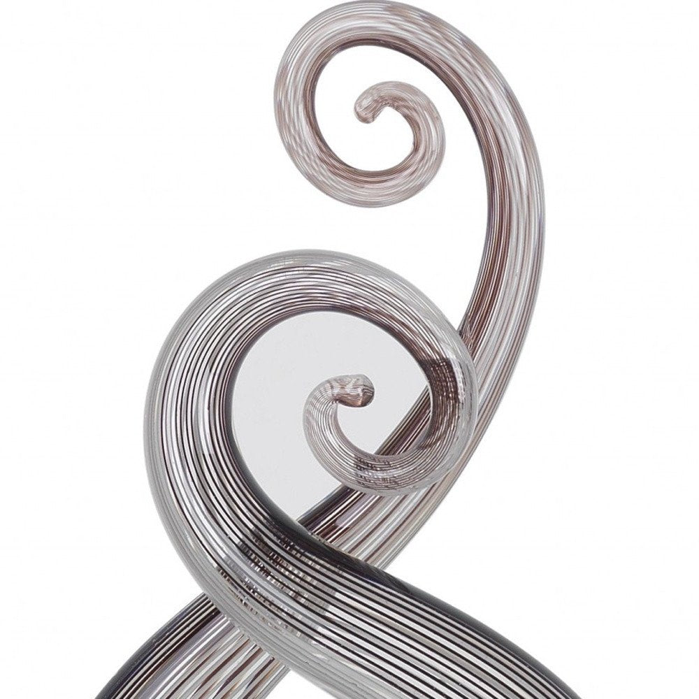 11" Clear and Brown Murano Glass Modern Abstract Tabletop Sculpture. Sculpture isolated on a plain white background, finished in clear glass.