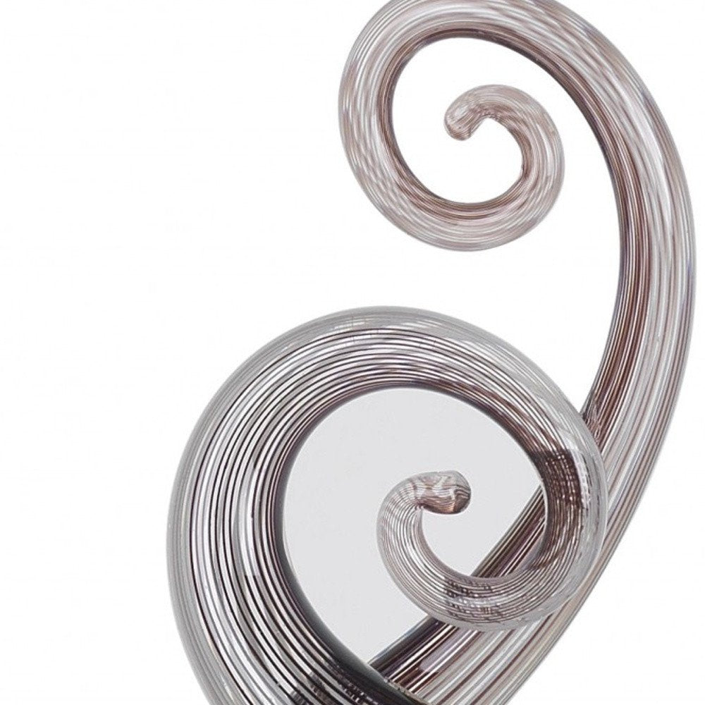 11" Clear and Brown Murano Glass Modern Abstract Tabletop Sculpture. Sculpture isolated on a plain white background, in a clear glass finish.