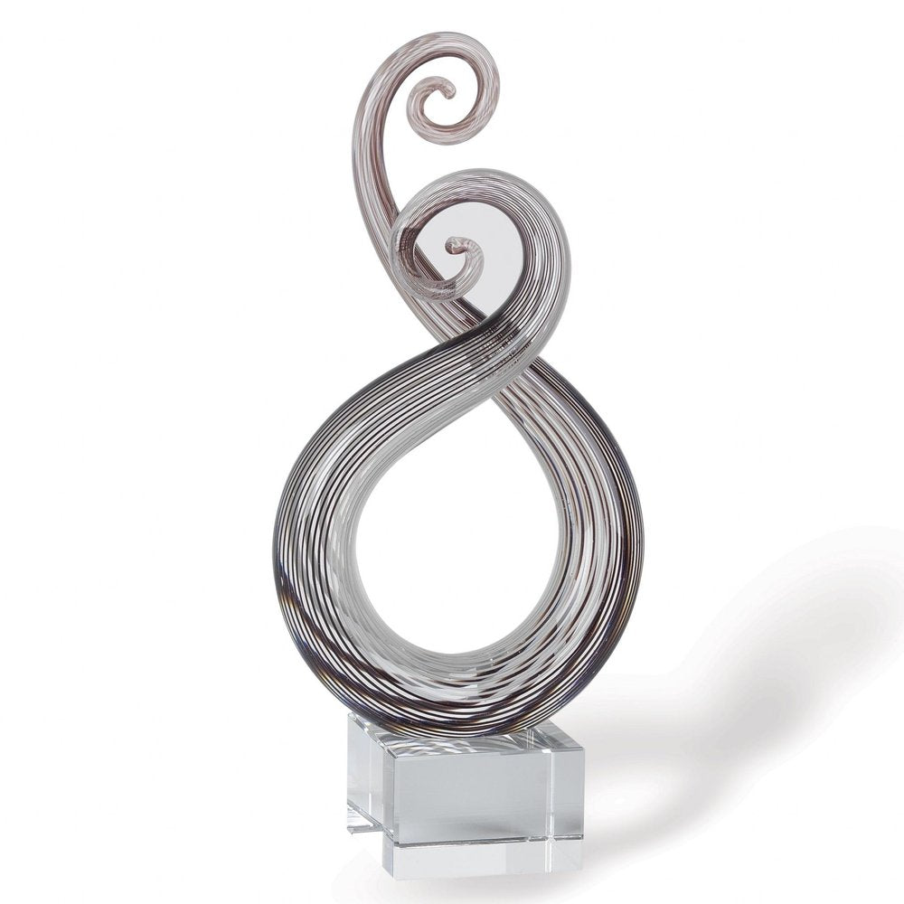 11" Clear and Brown Murano Glass Modern Abstract Tabletop Sculpture. Sculpture isolated on a plain white background, showing a clear glass surface.
