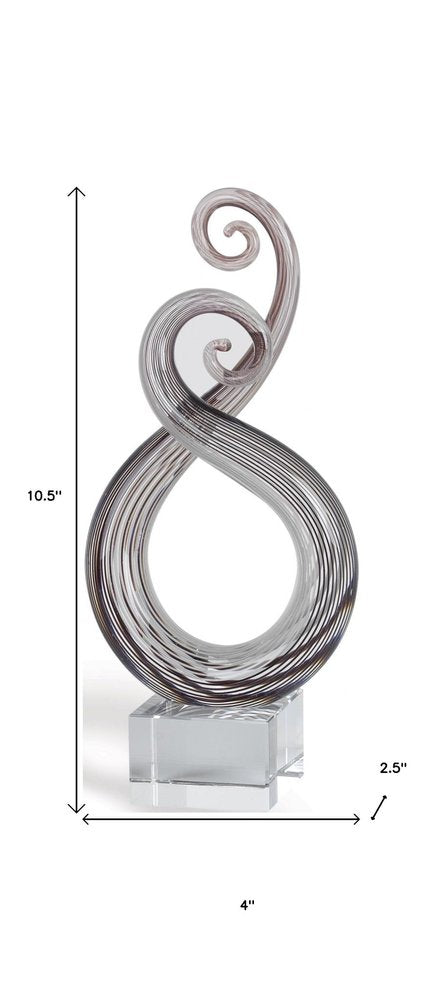 11" Clear and Brown Murano Glass Modern Abstract Tabletop Sculpture. Sculpture isolated on a plain white background, finished in clear glass.