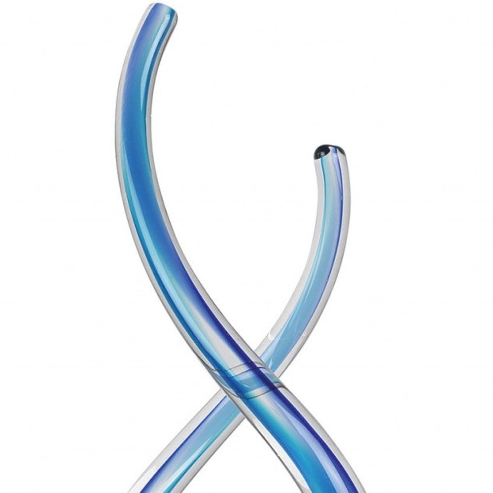 14" Clear and Blue Murano Glass Modern Abstract Tabletop Sculpture. Sculpture isolated on a plain white background, in a blue glass finish.
