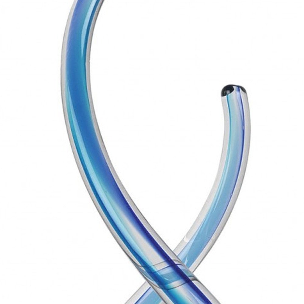 14" Clear and Blue Murano Glass Modern Abstract Tabletop Sculpture. Sculpture isolated on a plain white background, finished in blue glass.