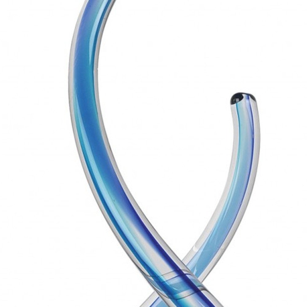 11" Clear and Blue Murano Glass Modern Abstract Tabletop Sculpture. Sculpture isolated on a plain white background, finished in blue glass.