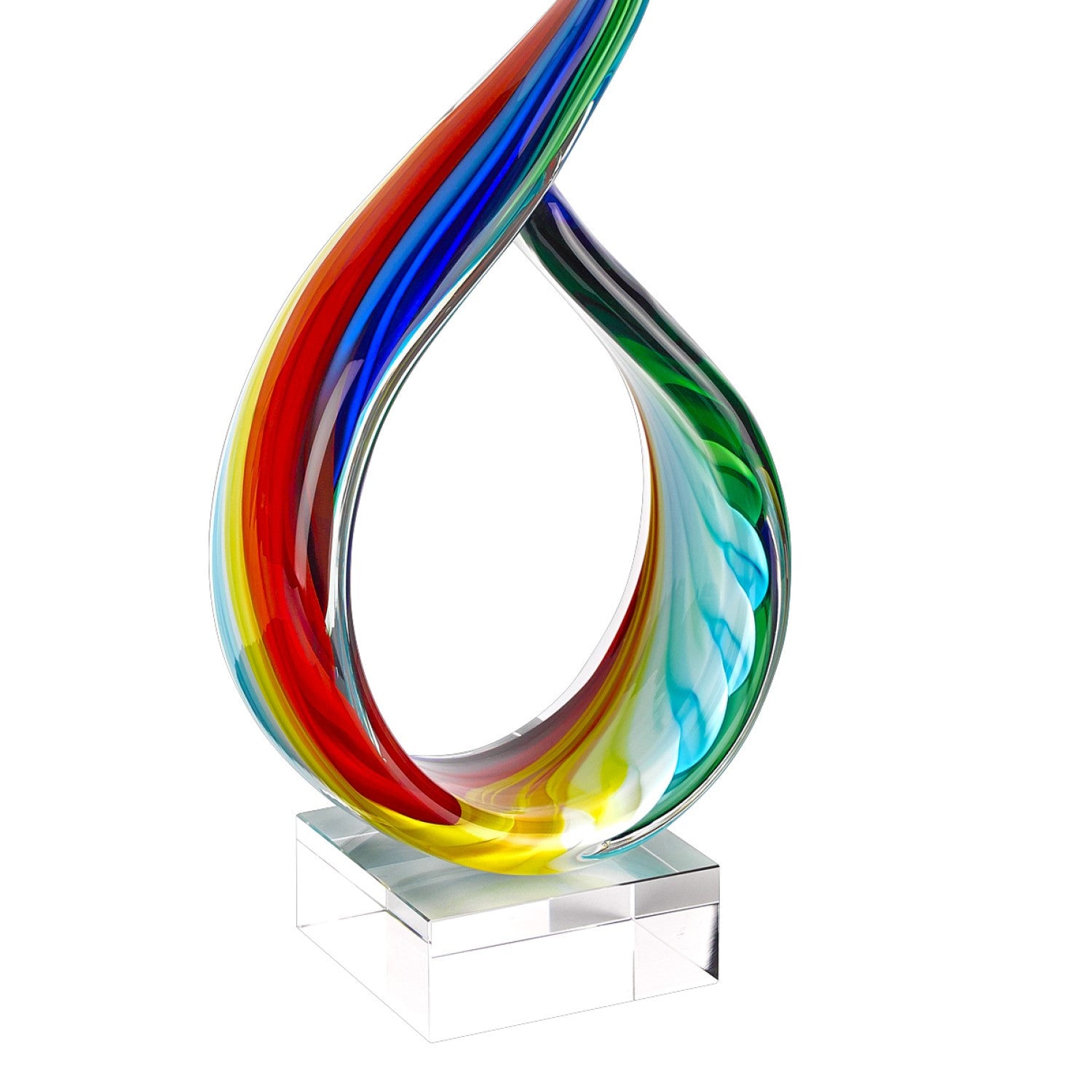 19" Rainbow Murano Glass Modern Abstract Tabletop Sculpture. Sculpture isolated on a plain white background, in a teal glass finish.