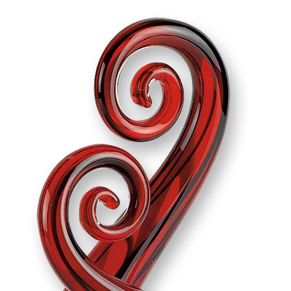 13" Clear Burgundy and Black Murano Glass Modern Abstract Tabletop Sculpture. Sculpture isolated on a plain white background, in a clear glass finish.