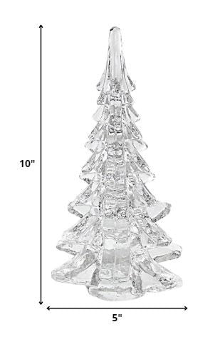 10" Mouth Blown Clear Glass Christmas Tree Sculpture. Sculpture isolated on a plain white background, finished in clear glass.