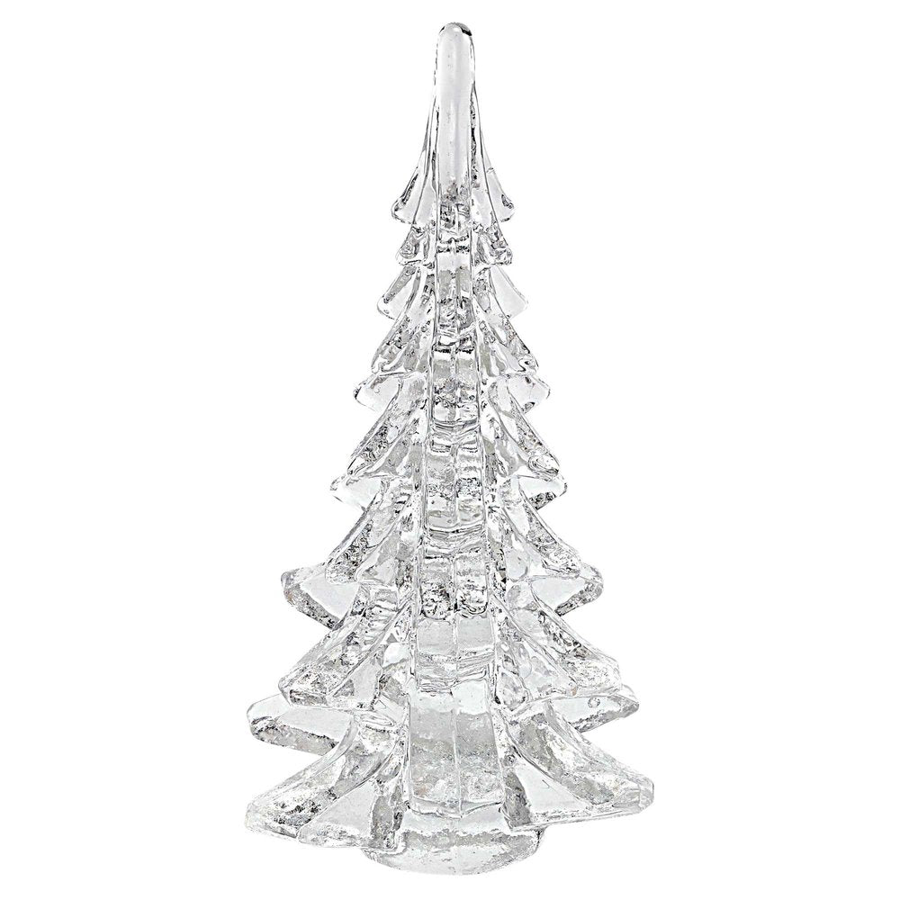 10" Mouth Blown Clear Glass Christmas Tree Sculpture. Sculpture isolated on a plain white background, in a clear glass finish.