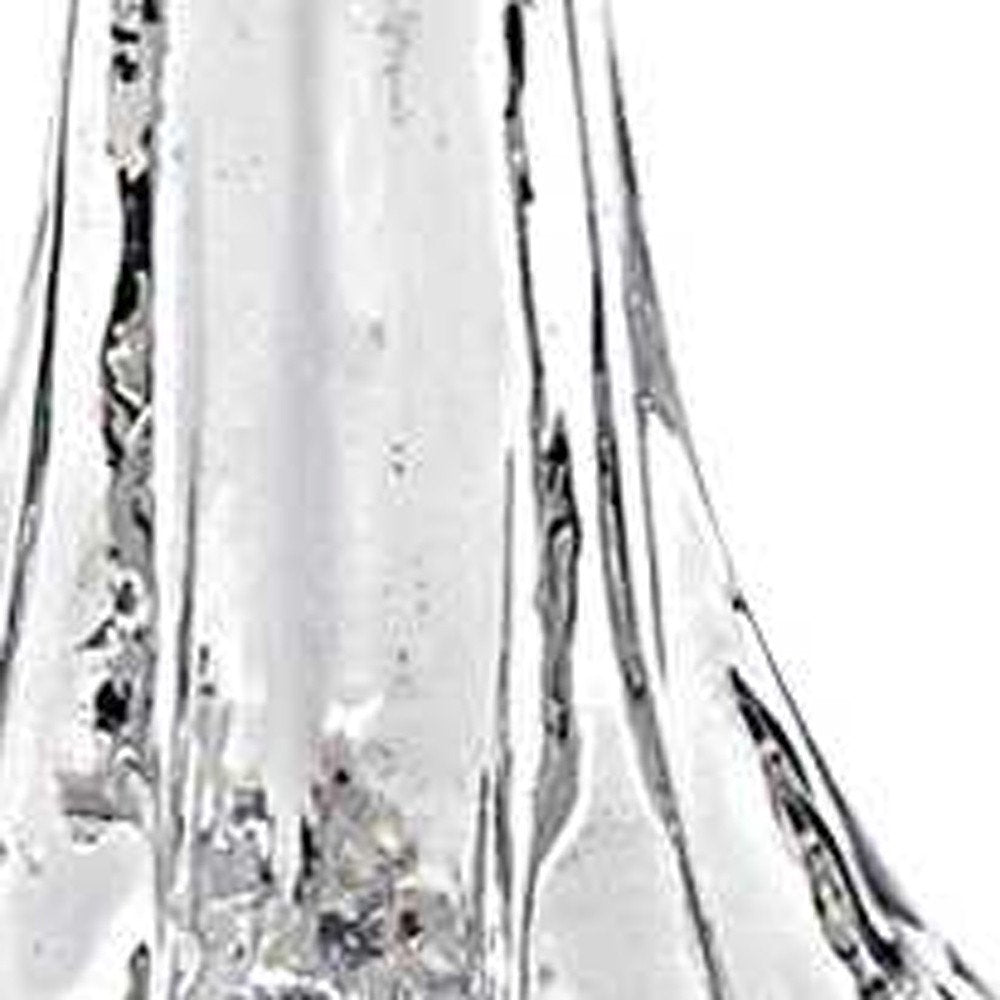 10" Mouth Blown Clear Glass Christmas Tree Sculpture. Sculpture isolated on a plain white background, in a clear glass finish.