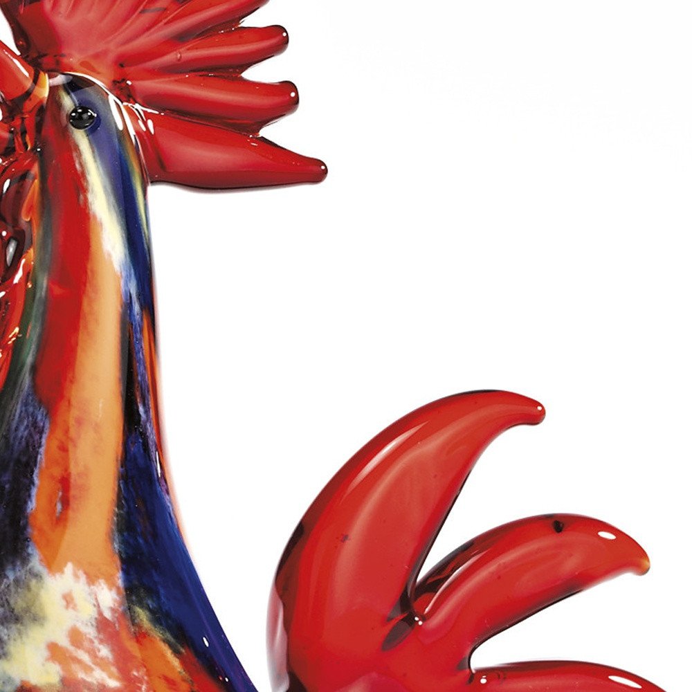 11" Red Murano Glass Rooster Figurine Tabletop Sculpture. Sculpture in red glass.