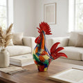 11" Red Murano Glass Rooster Figurine Tabletop Sculpture detail shot of the glass finish.