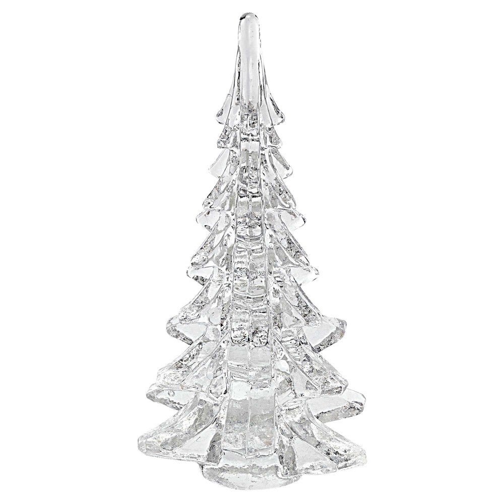 12" Mouth Blown Clear Glass Christmas Tree Sculpture. Sculpture isolated on a plain white background, showing a clear glass surface.