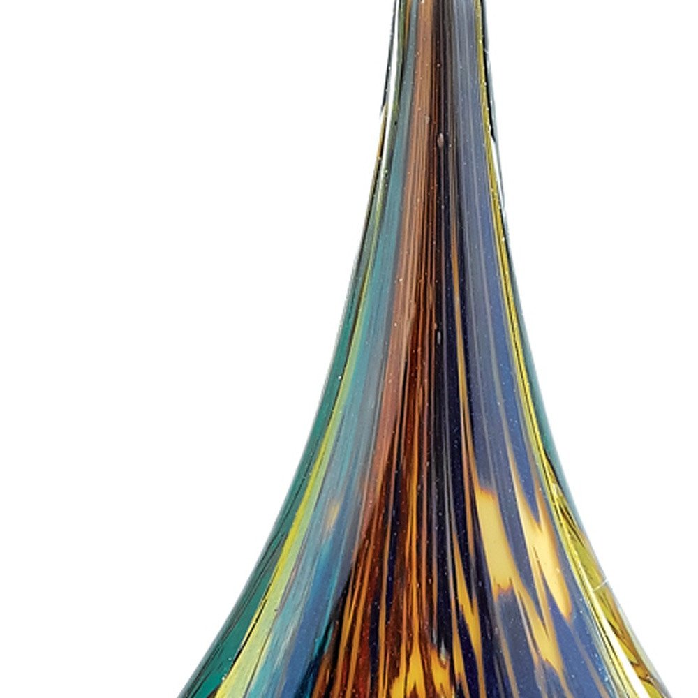 12" Blue and Yellow Murano Glass Modern Abstract Tabletop Sculpture. Sculpture isolated on a plain white background, finished in blue glass.