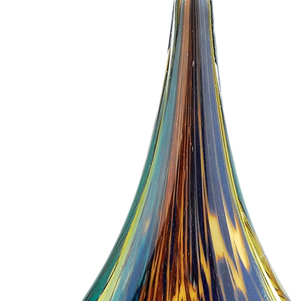 12" Blue and Yellow Murano Glass Modern Abstract Tabletop Sculpture. Sculpture isolated on a plain white background, finished in blue glass.