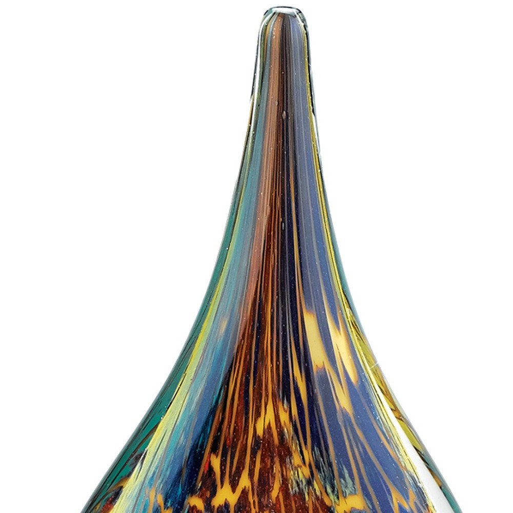 12" Blue and Yellow Murano Glass Modern Abstract Tabletop Sculpture. Sculpture isolated on a plain white background, showing a blue glass surface.
