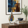 12" Blue and Yellow Murano Glass Modern Abstract Tabletop Sculpture.