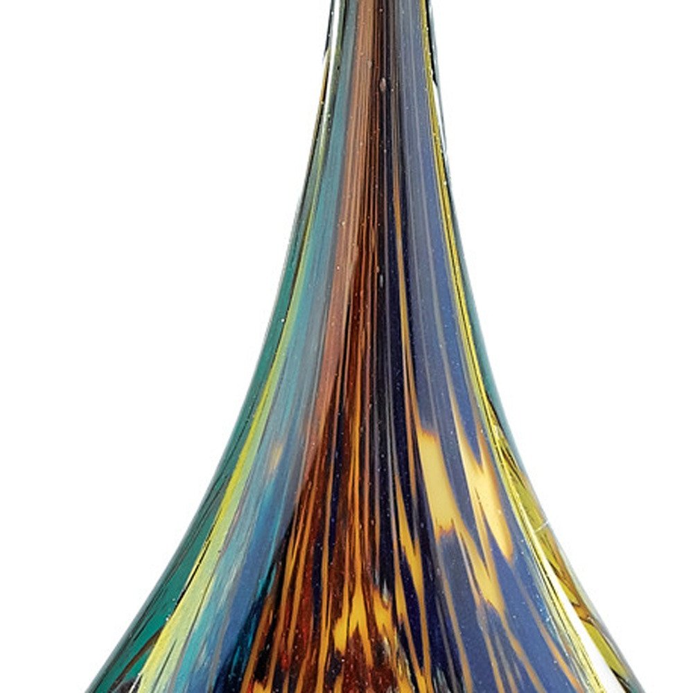 13" Blue and Yellow Murano Glass Modern Abstract Tabletop Sculpture. Sculpture isolated on a plain white background, finished in blue glass.