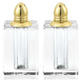 Set of Two Clear And Gold Crystal Pepper Shakers - 3.5" H x 2.5" W x 2.5" D on a white background