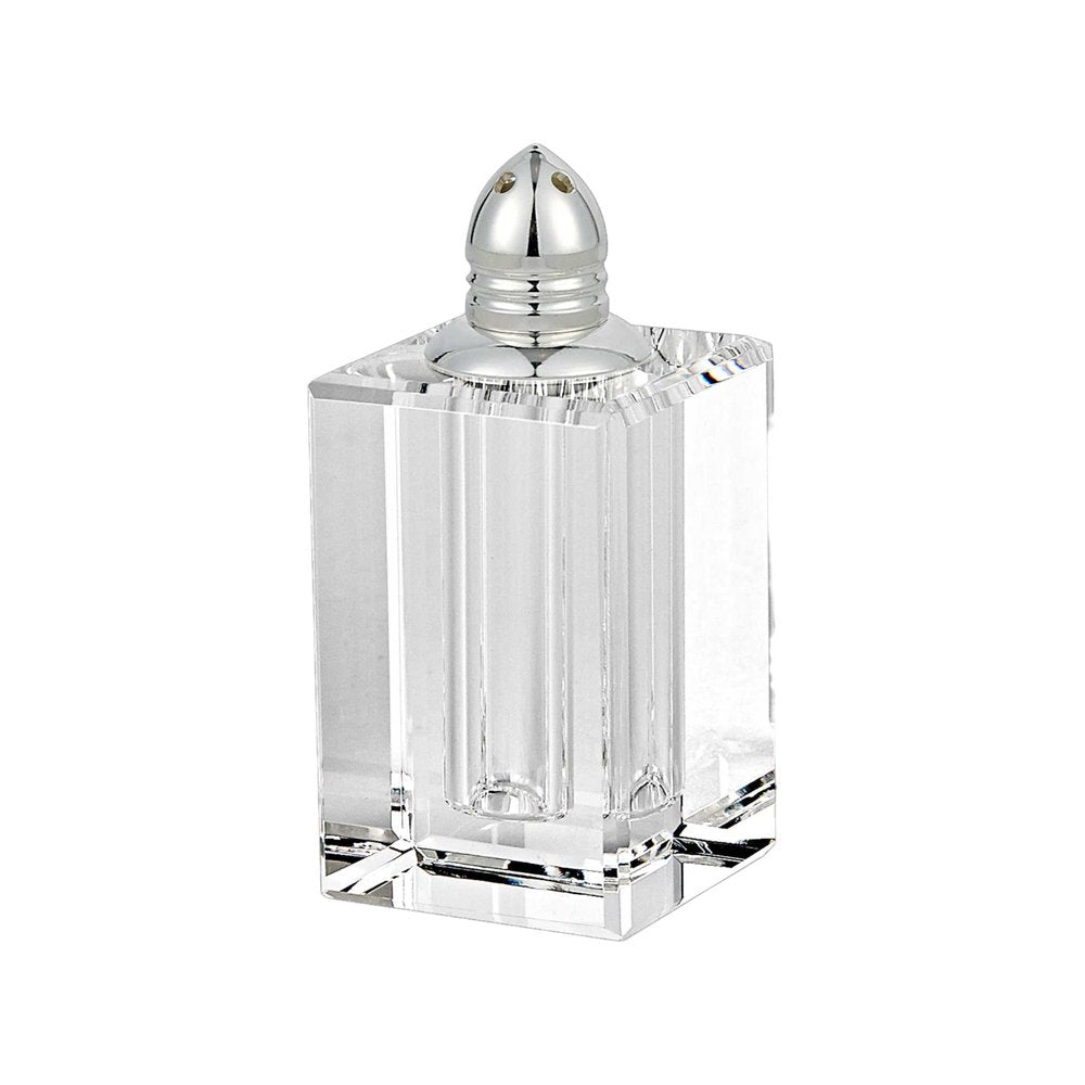 Set of Two Clear And Silver Crystal Pepper Shakers on a white background