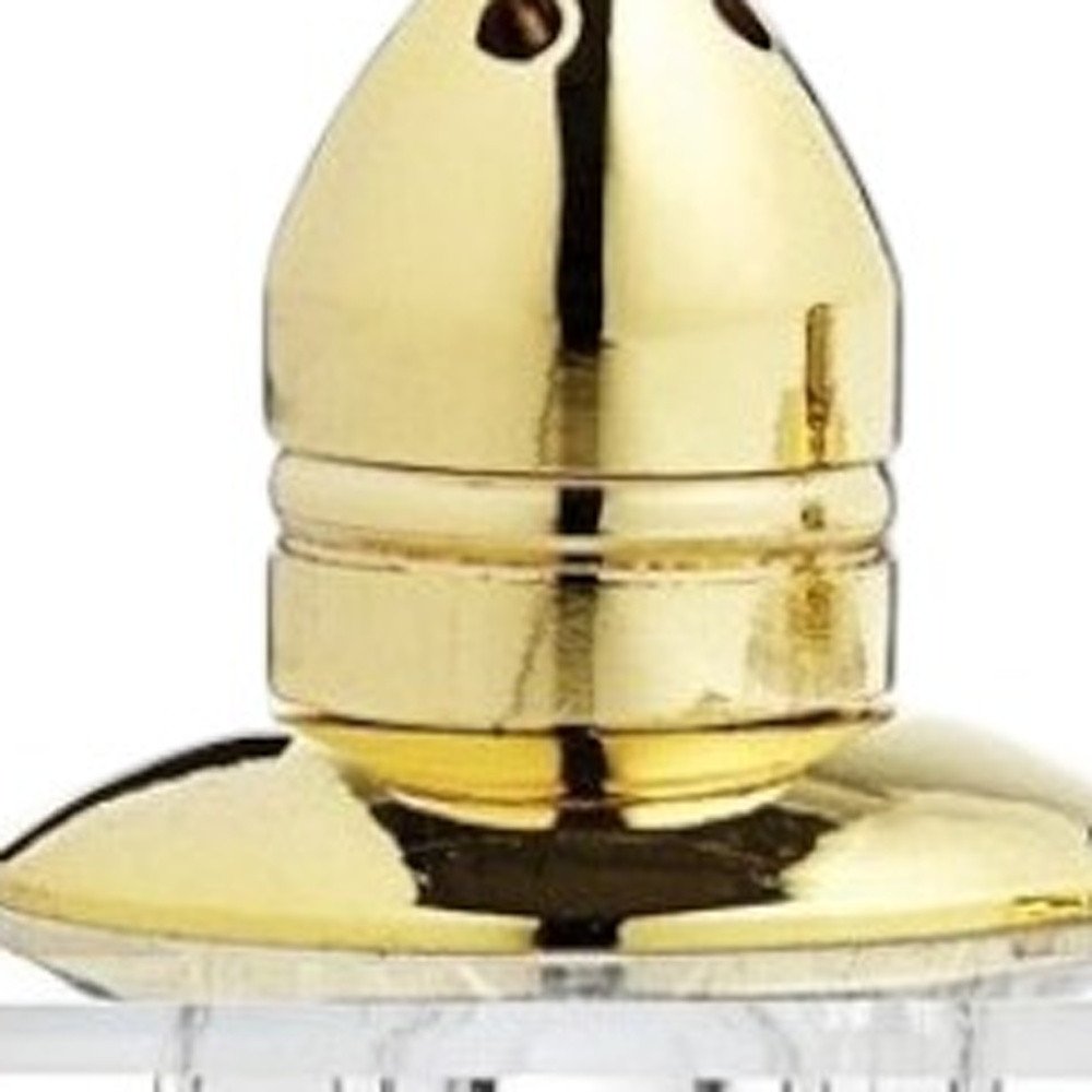 Set of Two Clear And Gold Crystal Pepper Shakers - 3" H x 2.5" W x 2.5" D on a white background