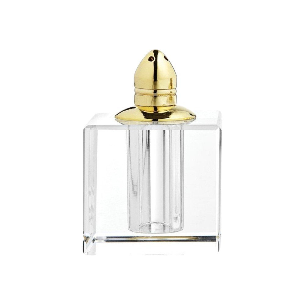 Set of Two Clear And Gold Crystal Pepper Shakers - 3" H x 2.5" W x 2.5" D