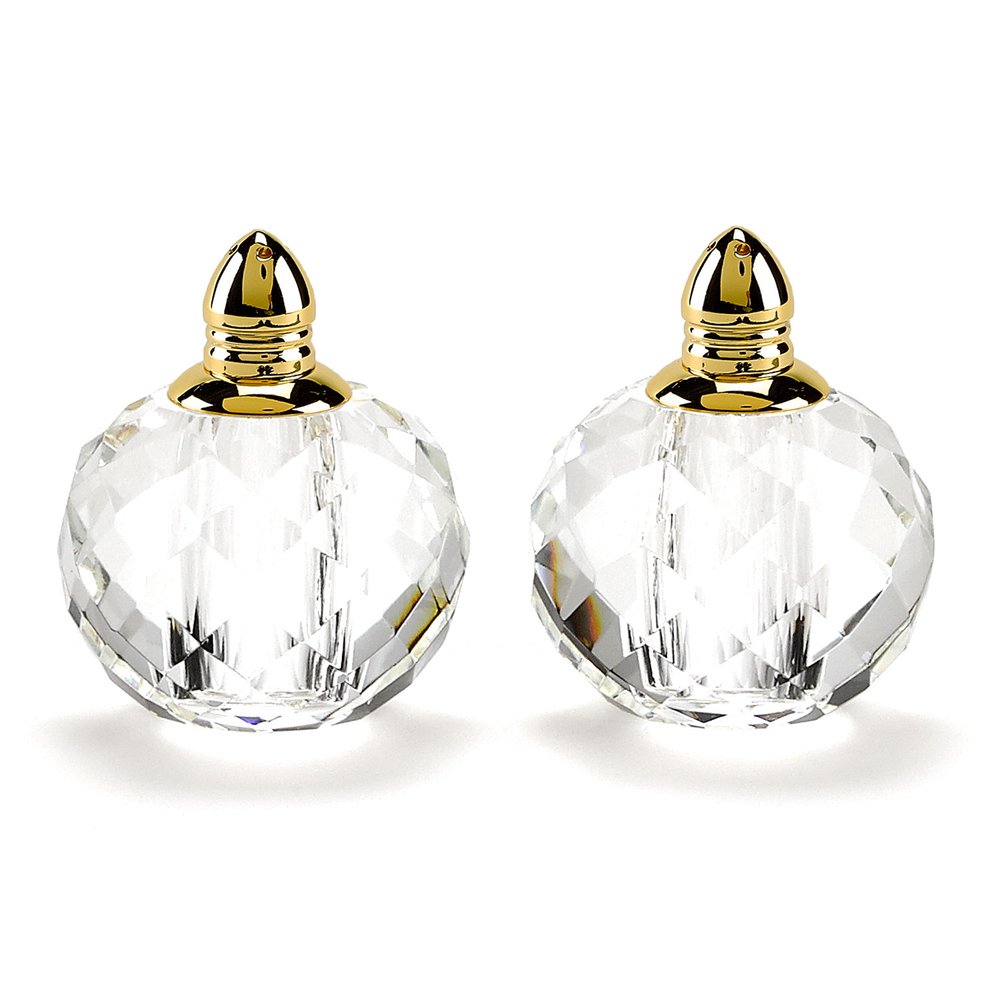 Set of Two Clear And Gold Crystal Geometric Pepper Shakers - 3" H x 2" W x 2" D