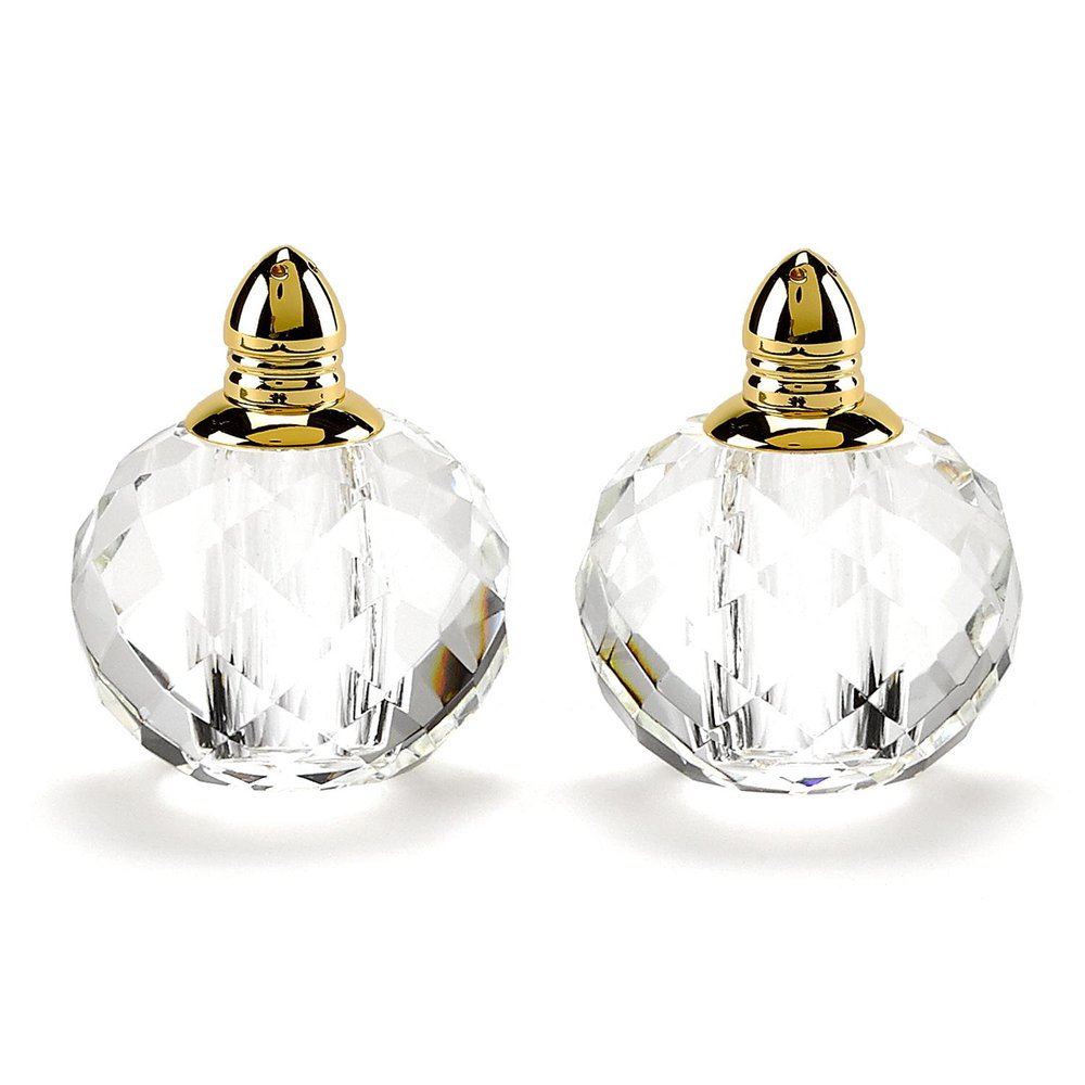 Set of Two Clear And Gold Crystal Geometric Pepper Shakers - 3" H x 2" W x 2" D