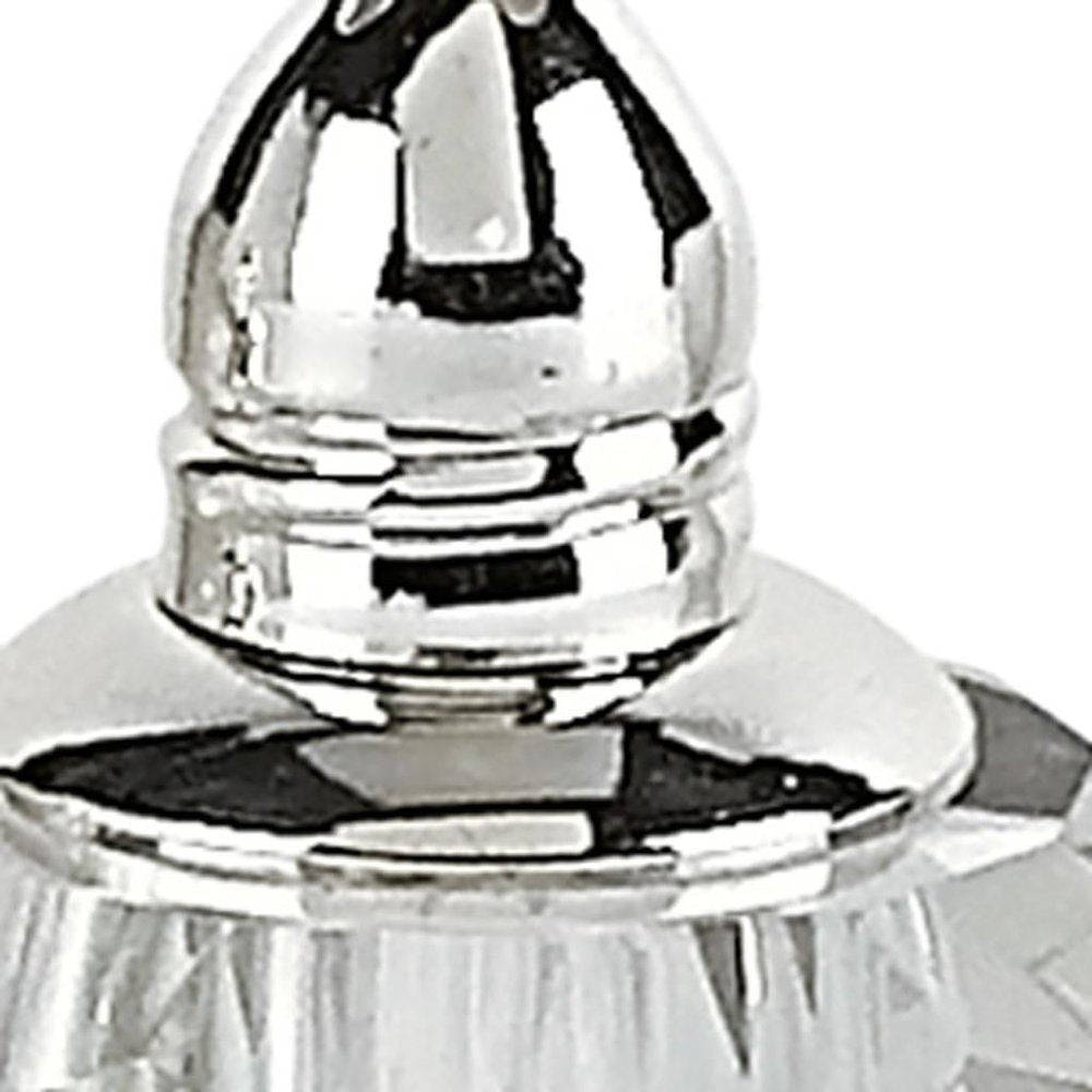 Set of Two Clear And Silver Crystal Geometric Pepper Shakers - 3" H x 2" W x 2" D