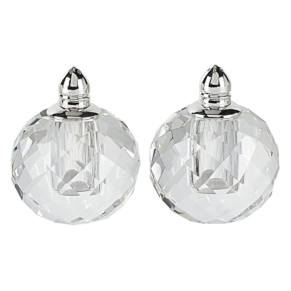 Set of Two Clear And Silver Crystal Geometric Pepper Shakers - 3" H x 2" W x 2" D