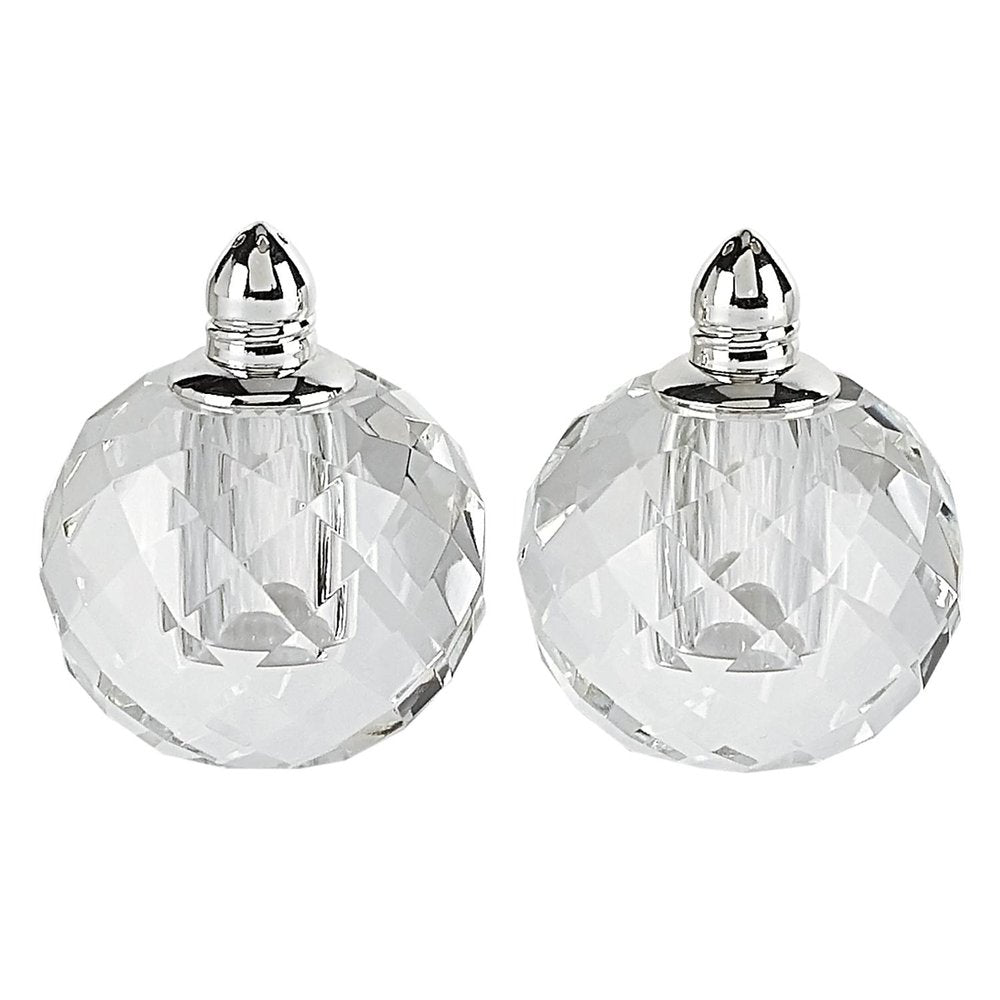 Set of Two Clear And Silver Crystal Geometric Pepper Shakers - 3" H x 2" W x 2" D