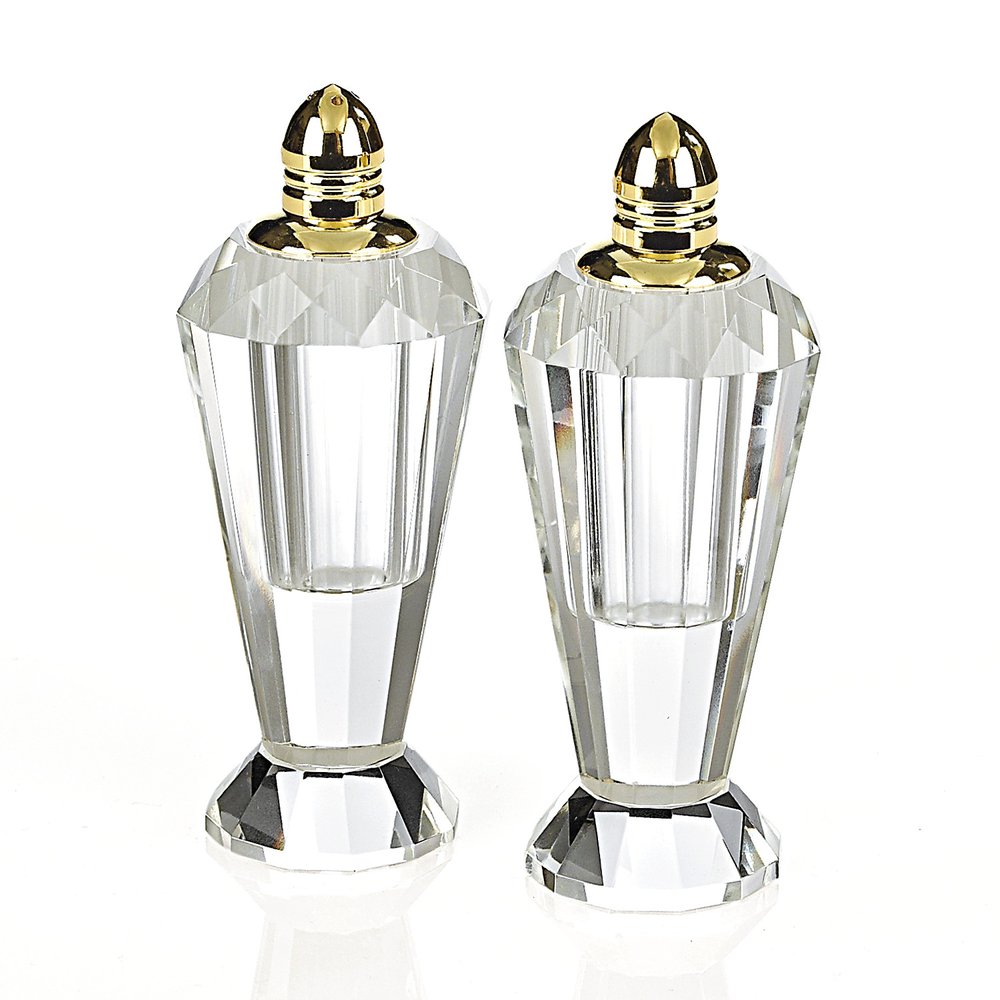 Set of Two Clear And Gold Crystal Geometric Pepper Shakers - 5" H x 2" W x 2" D