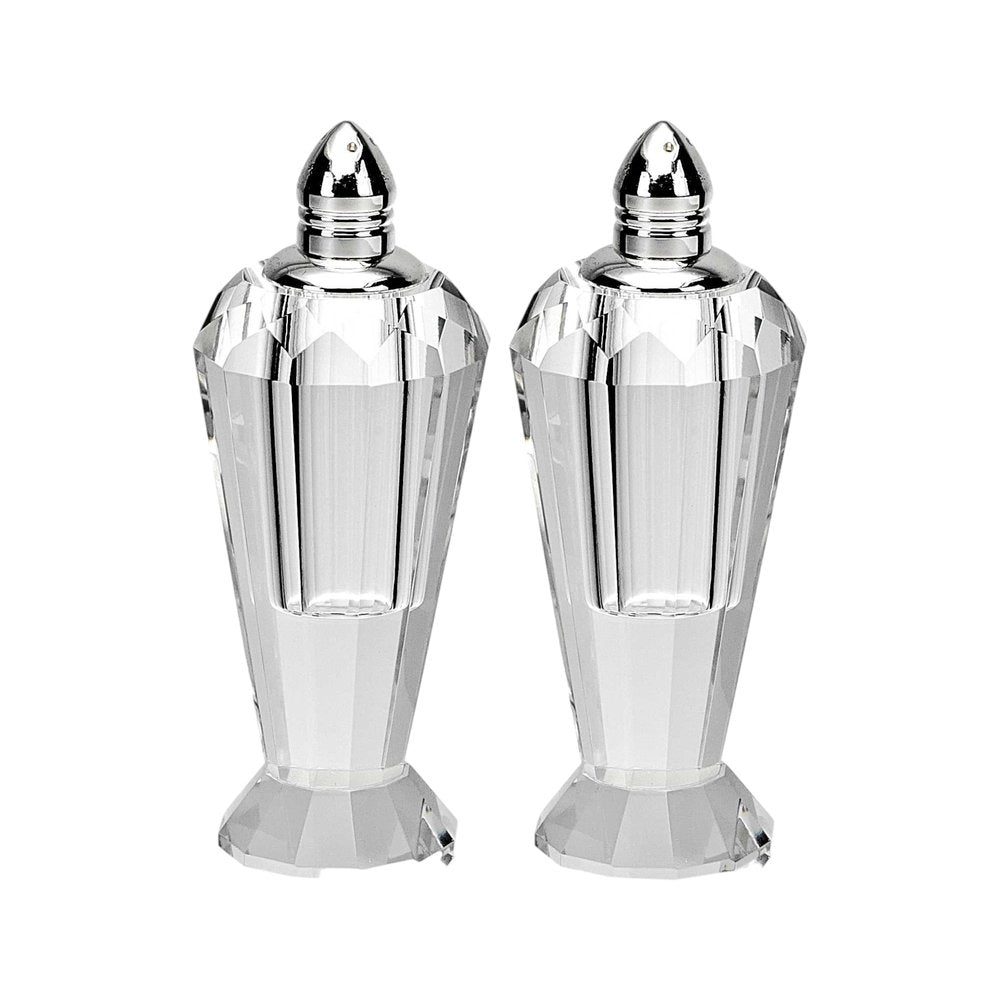 Set of Two Clear And Silver Crystal Geometric Pepper Shakers - 5" H x 2" W x 2" D