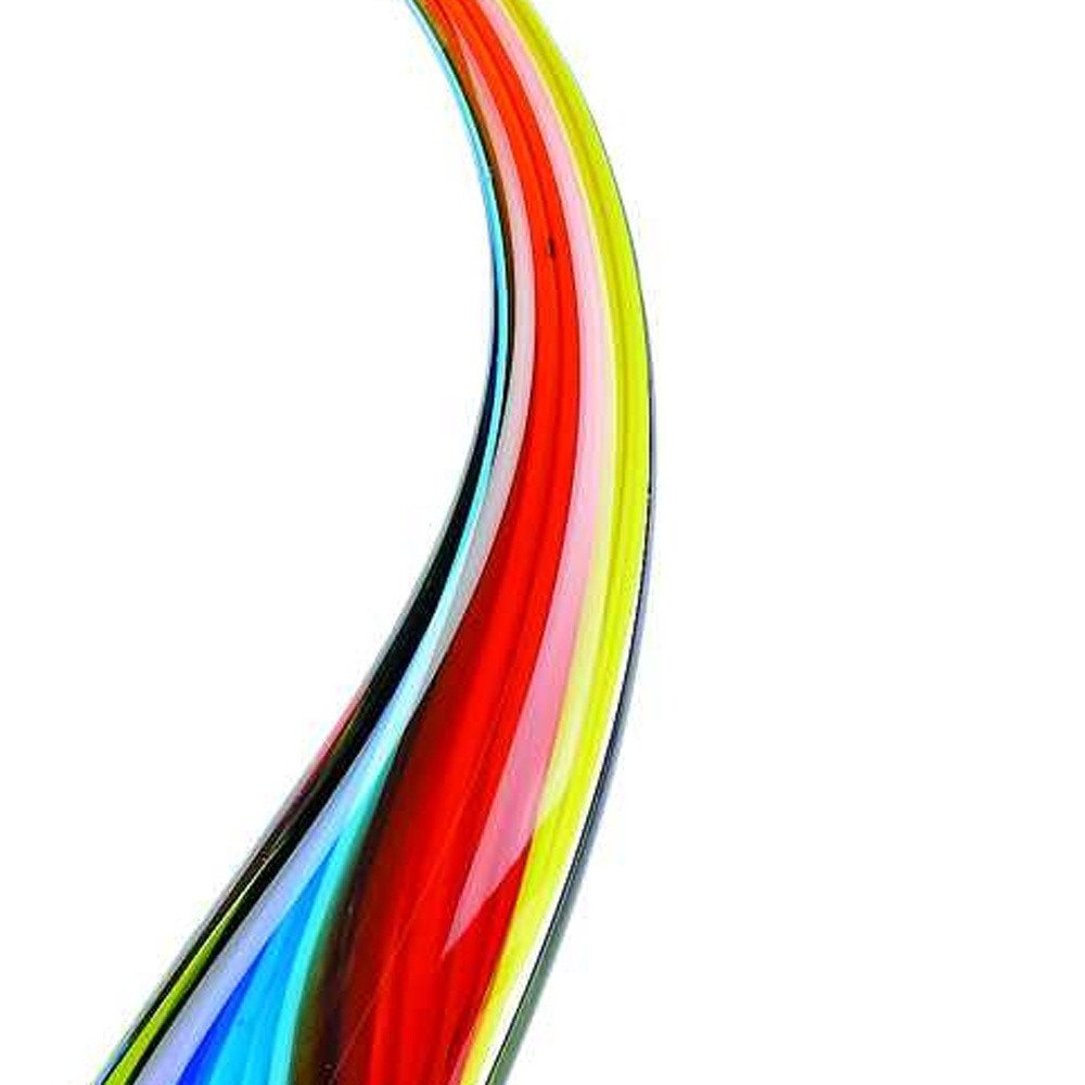 12" Clear Red Blue Yellow Murano Glass Modern Abstract Tabletop Sculpture. Sculpture isolated on a plain white background, finished in blue glass.