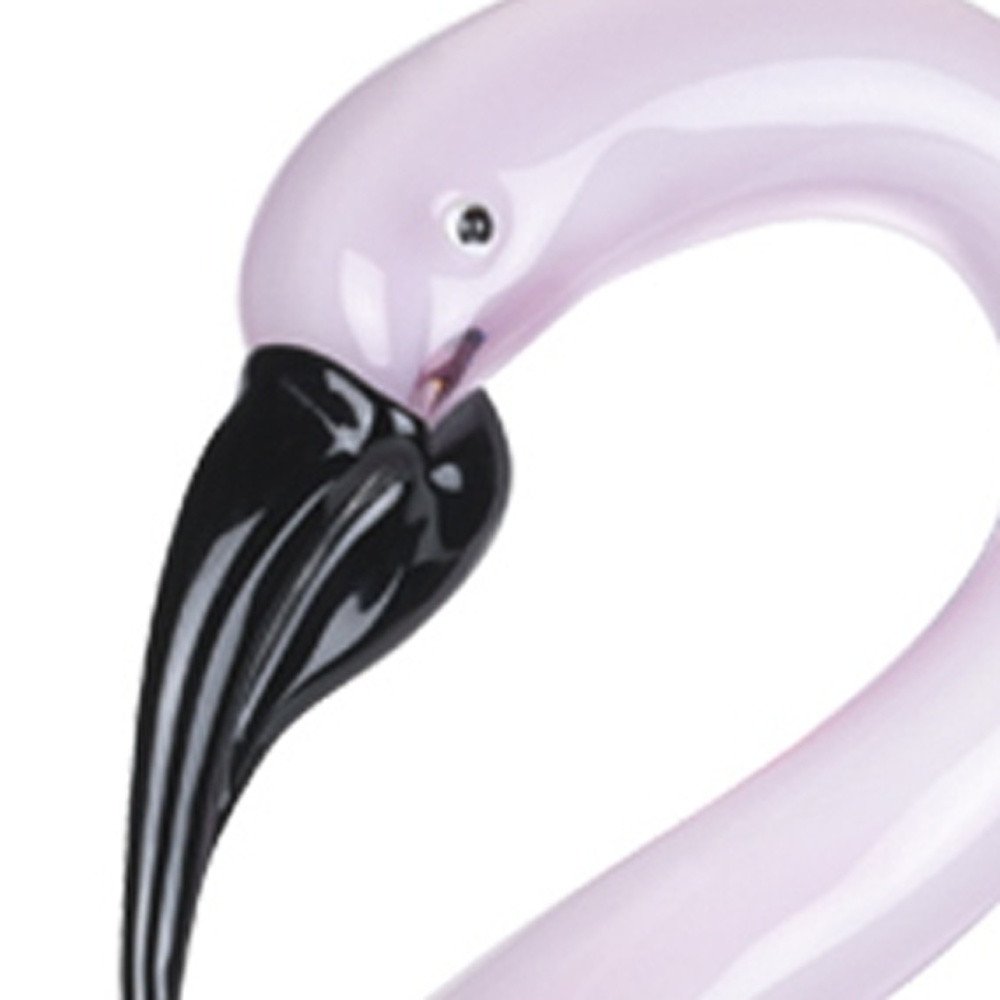 15" Pink Murano Glass Flamingo Figurine Tabletop Sculpture. Sculpture isolated on a plain white background, showing a glass surface.