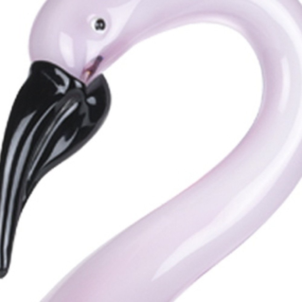 15" Pink Murano Glass Flamingo Figurine Tabletop Sculpture. Sculpture isolated on a plain white background, showing a glass surface.