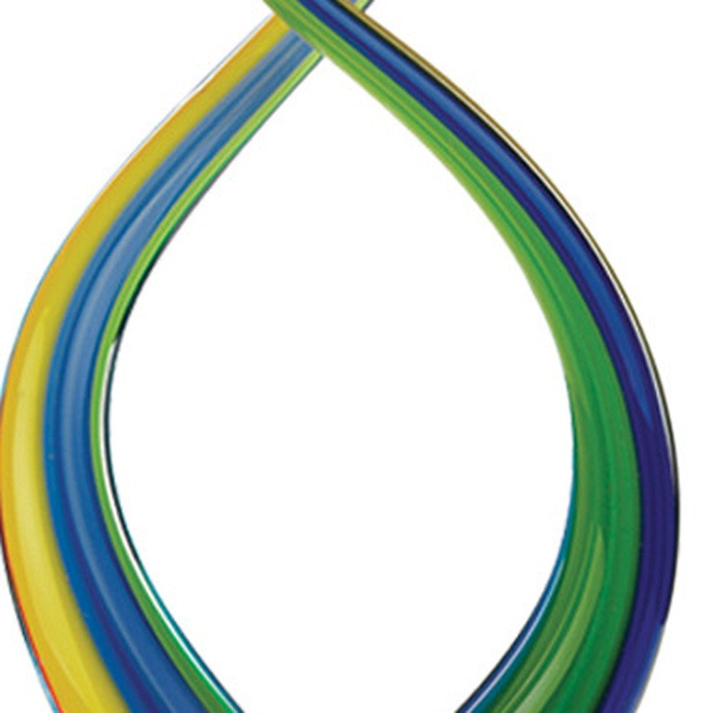 16" Clear Red Blue Yellow Murano Glass Modern Abstract Tabletop Sculpture. Sculpture isolated on a plain white background, finished in blue glass.