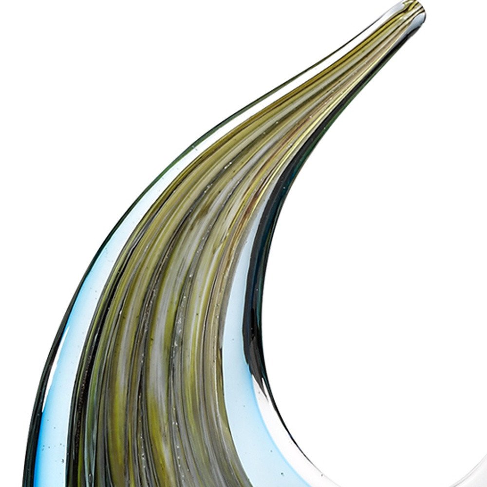 17" Blue Murano Glass Fish Figurine Tabletop Sculpture. Sculpture isolated on a plain white background, showing a glass surface.