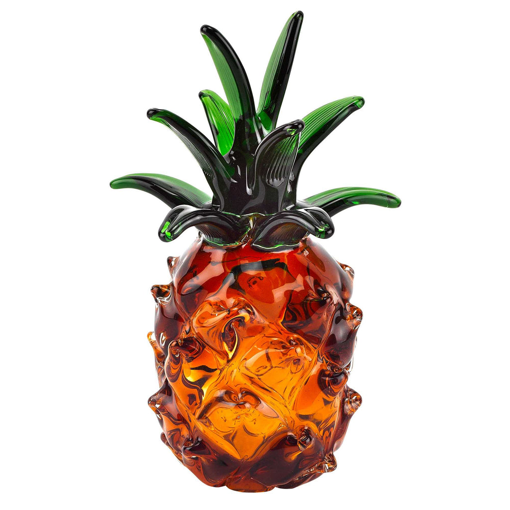 9" Amber And Green Mouth Blown Art Glass Pineapple Sculpture