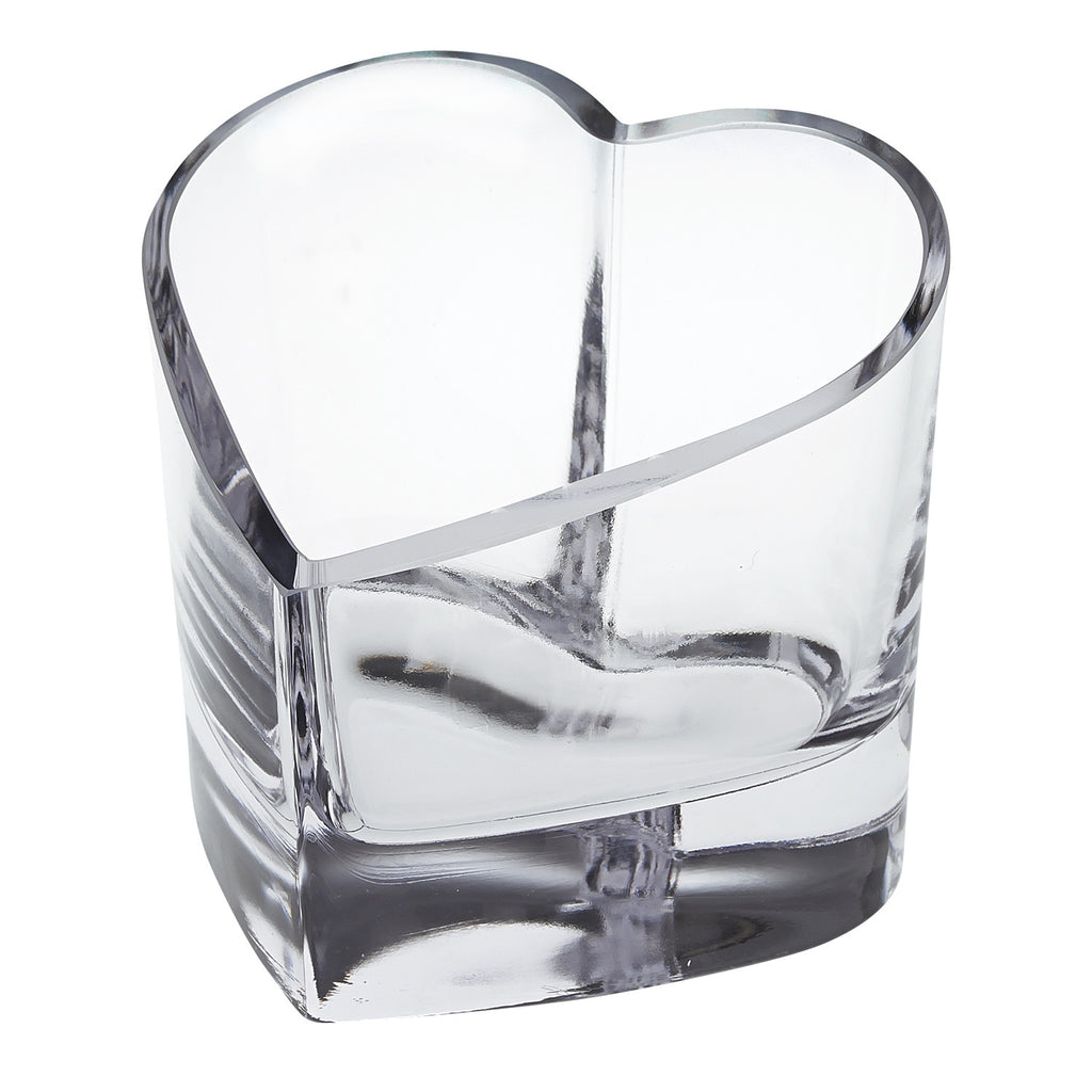 5" Clear Mouth Blown European Crystal Heart Bowl. Serving bowl isolated on a plain white background, finished in clear crystal.
