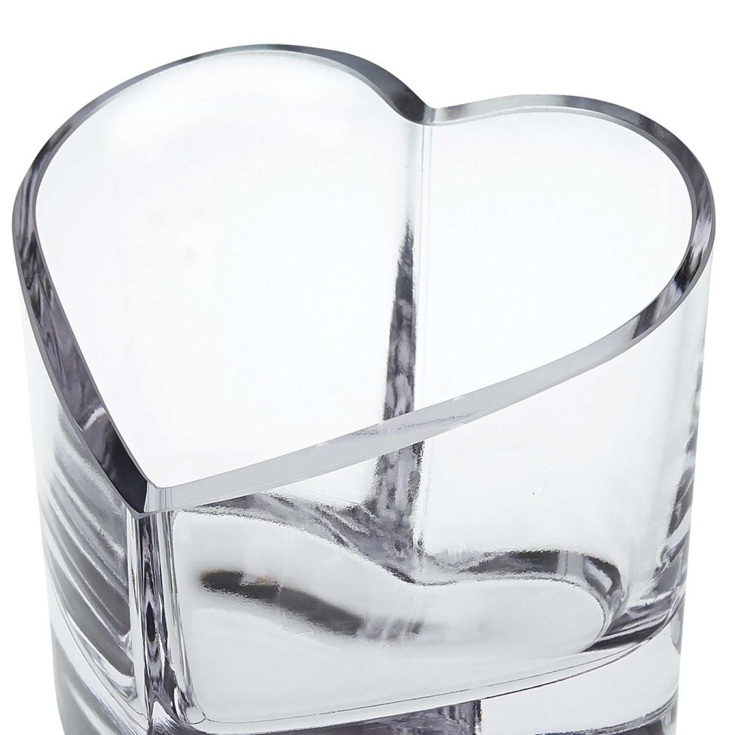 5" Clear Mouth Blown European Crystal Heart Bowl. Serving bowl isolated on a plain white background, showing a clear crystal surface.