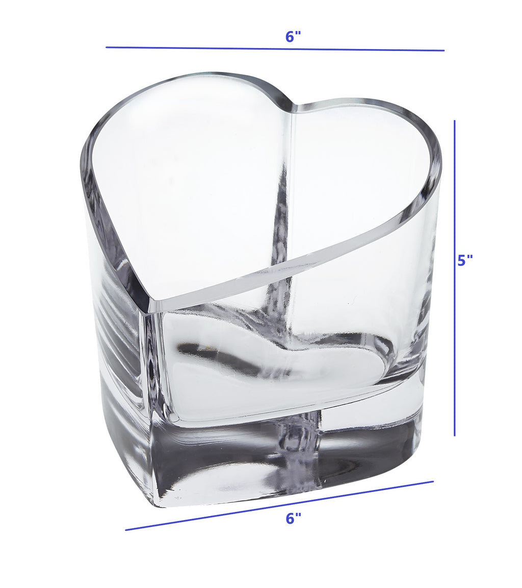 5" Clear Mouth Blown European Crystal Heart Bowl. Serving bowl isolated on a plain white background, finished in clear crystal.