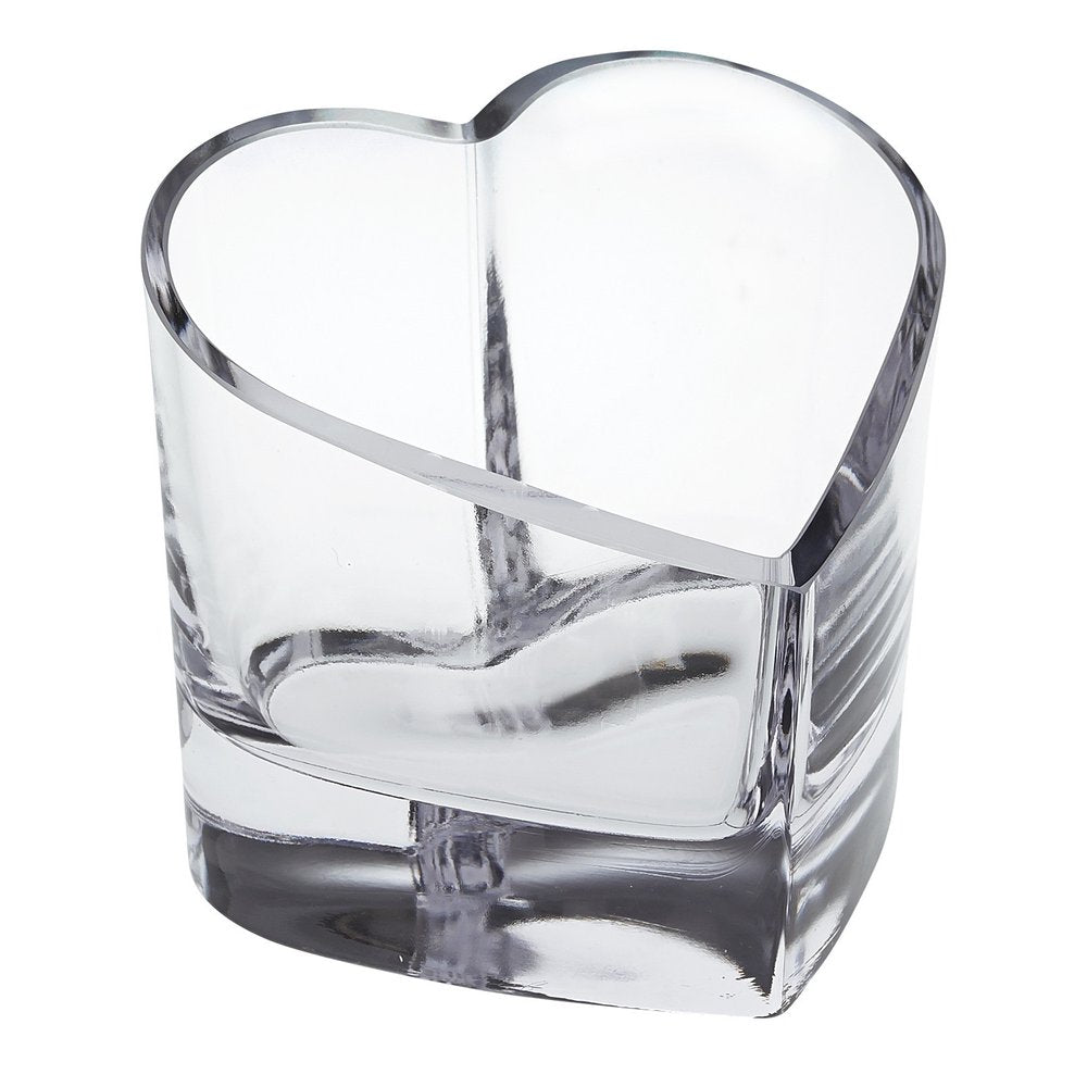 5" Clear Mouth Blown European Crystal Heart Bowl. Serving bowl isolated on a plain white background, finished in clear crystal.