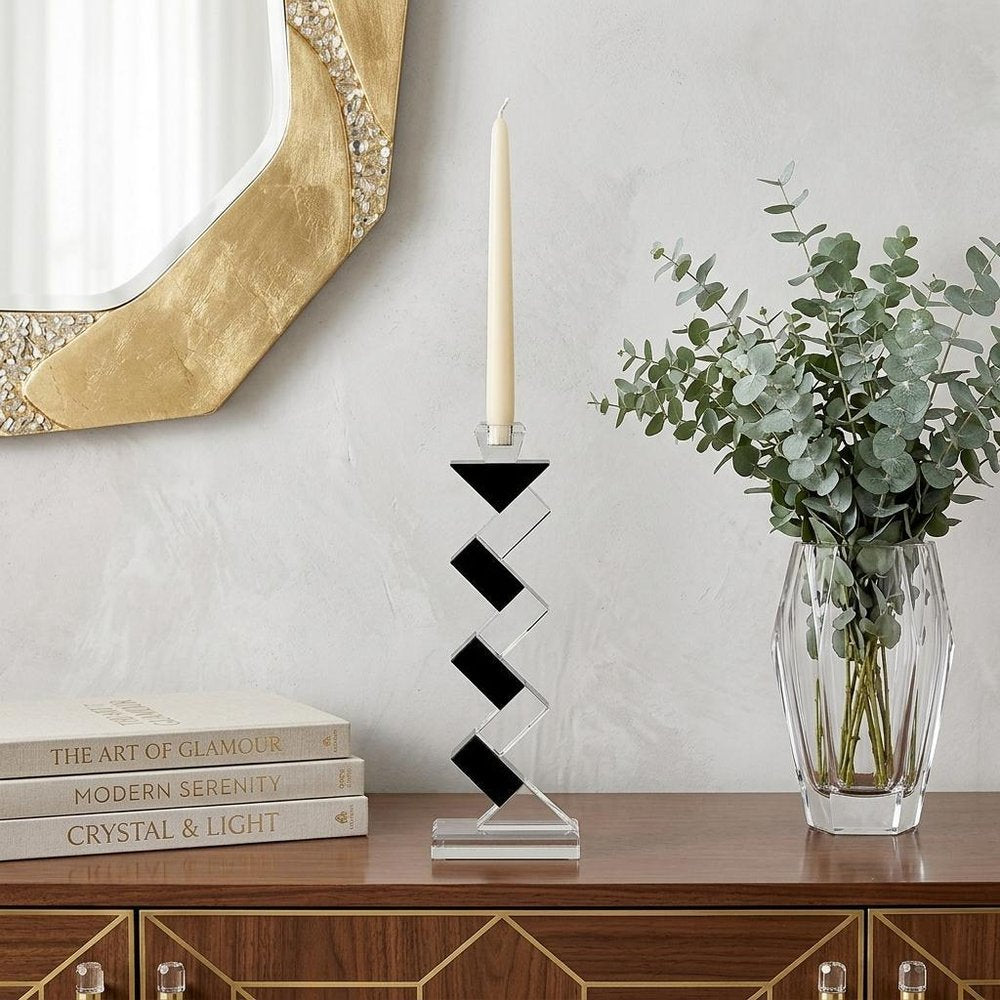 Black Crystal Geometric Tabletop Pillar Candle Holders
