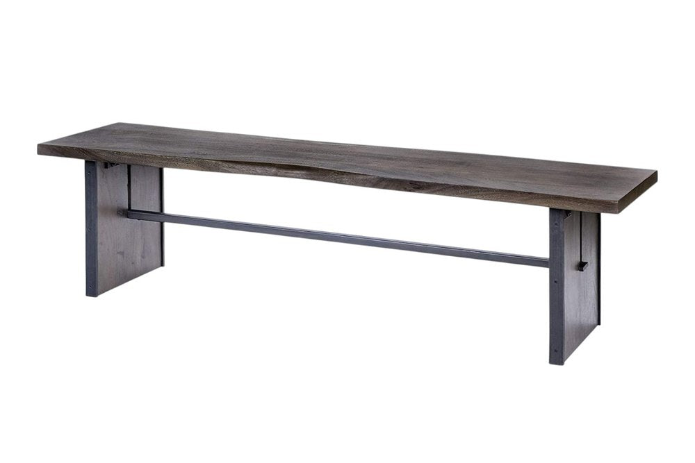 Rectangular Indian Mango Woodbrown Tone Finish W Metal Cladding On The Base Dining Bench on a white background