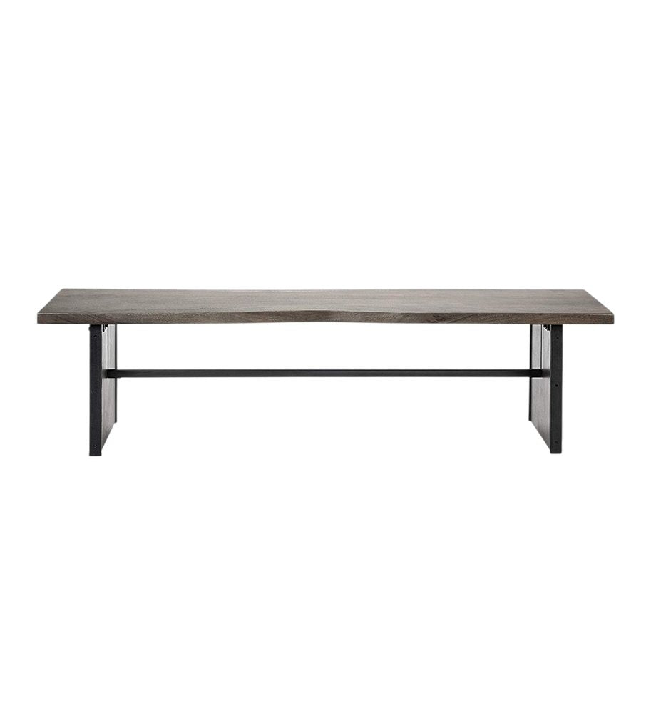 Rectangular Indian Mango Woodbrown Tone Finish W Metal Cladding On The Base Dining Bench on a white background