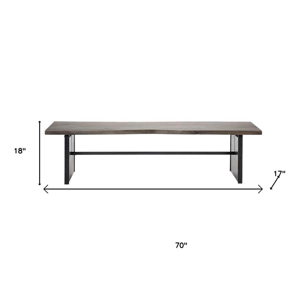 Rectangular Indian Mango Woodbrown Tone Finish W Metal Cladding On The Base Dining Bench on a white background
