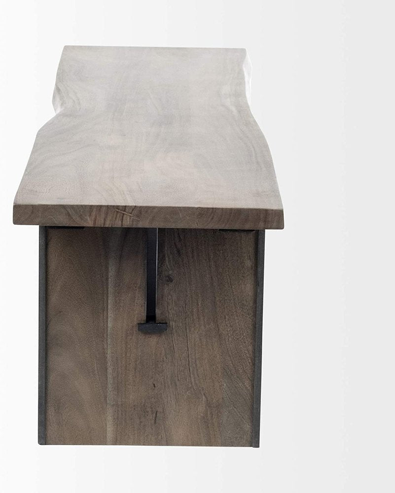 Rectangular Indian Mango Woodbrown Tone Finish W Metal Cladding On The Base Dining Bench on a white background