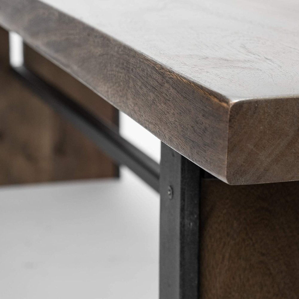 Rectangular Indian Mango Woodbrown Tone Finish W Metal Cladding On The Base Dining Bench in a home interior