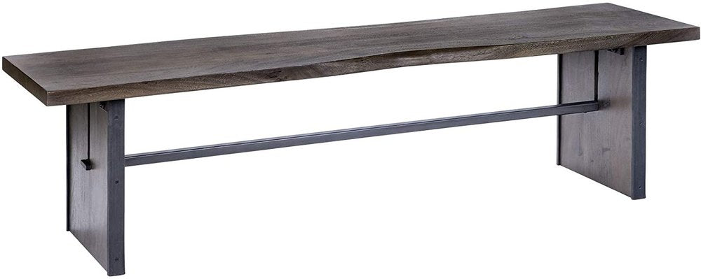 Rectangular Indian Mango Woodbrown Tone Finish W Metal Cladding On The Base Dining Bench on a white background