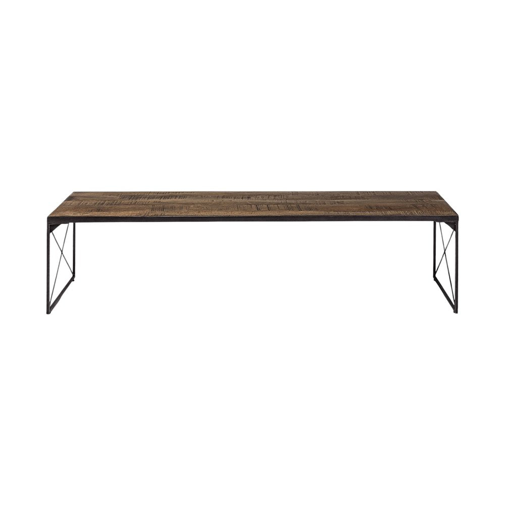 Rectangular Mango Woodmedium Brown Top And Black Iron Base Accent Bench on a white background