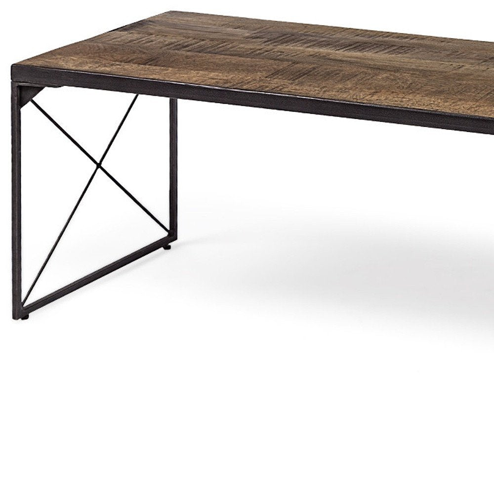 Rectangular Mango Woodmedium Brown Top And Black Iron Base Accent Bench on a white background